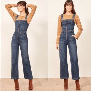 REFORMATION | Jenny Wide Leg Zip Front Ankle Cropped Denim Jumpsuit Over…